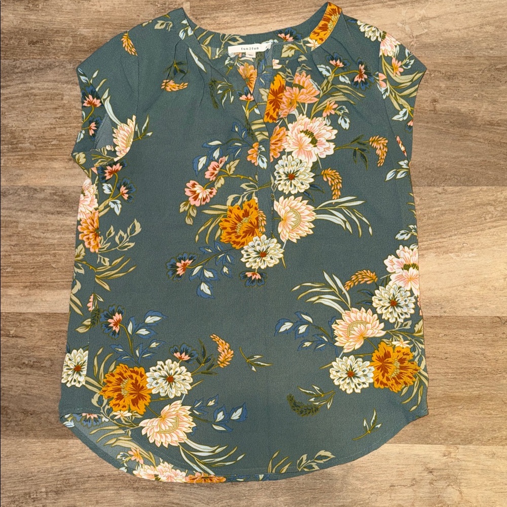 Fun 2 Fun Teal Floral Blouse